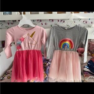 Pink and Gray Unicorn and Rainbow Kids Dresses